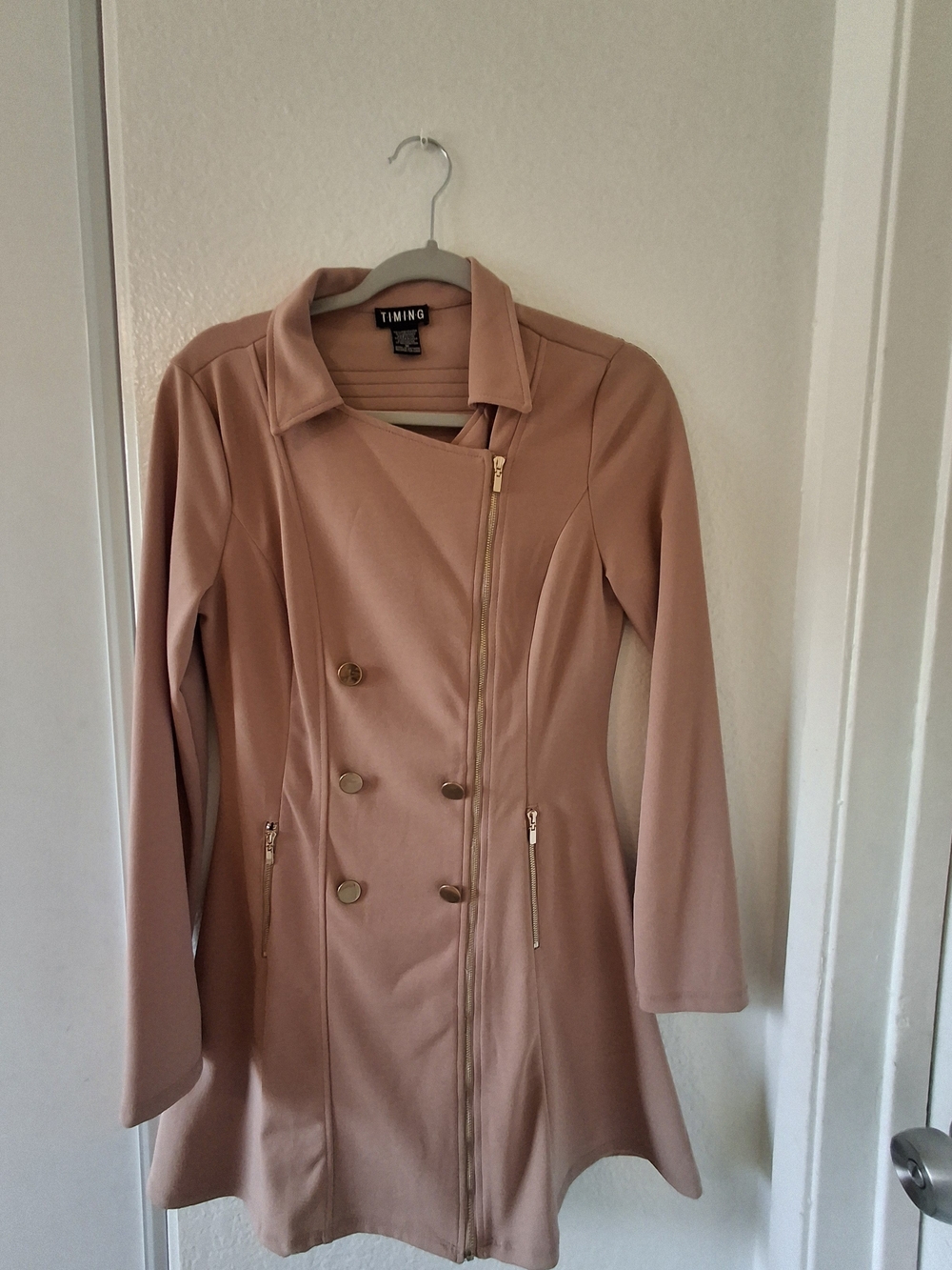 Timing Women's Rose Blush Asymmetrical Trench Coat